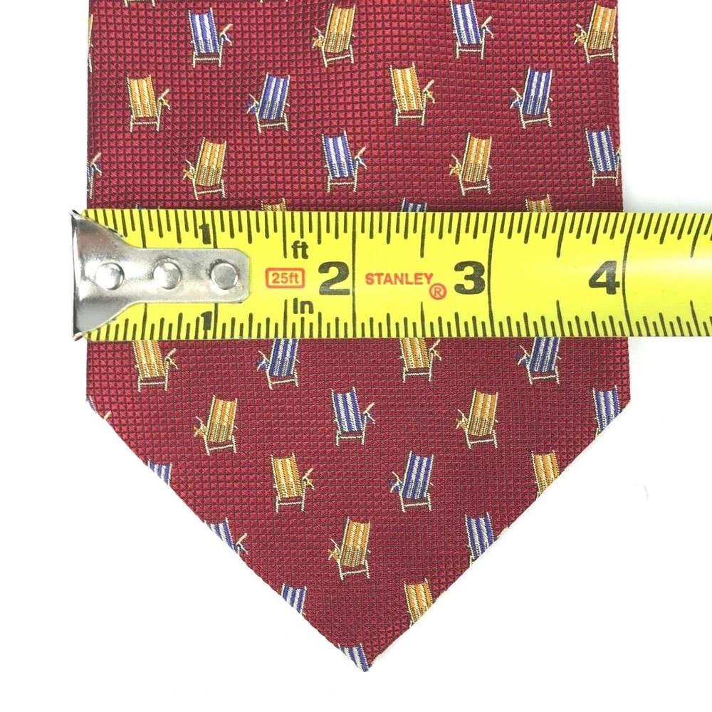 Tommy Bahama Men's Tie Silk Handmade Red Tropical Beach Chairs Aloha Necktie 57" - Picture 7 of 9